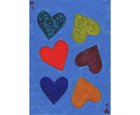 Six of Hearts. Karen Foss (b.1956). Acrylic and coloured pencil on card, signed verso, unframed. 23.7cm x 17cm. "Originally f