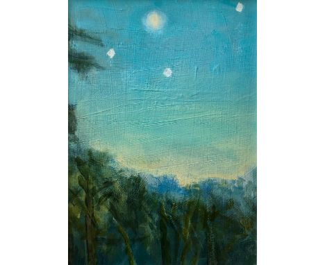 Three of Diamonds. Annie Boisseau. 'In the Light of the Moon'. Oil painting on board, signed verso. 20cm x 20xm. Annie Boisse