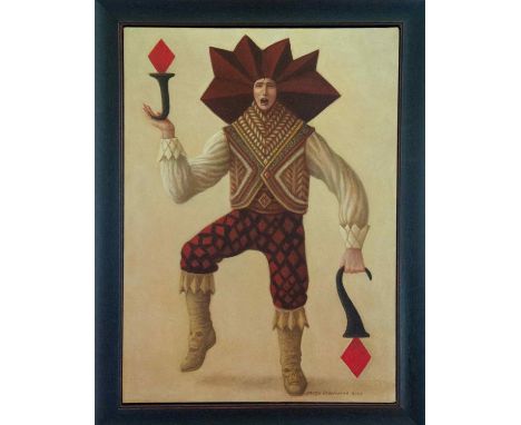 Jack of Diamonds. George Underwood (b.1947). 'Diamond Jack', oil on linen, signed to the front, framed, 72cm x 51cm. George U