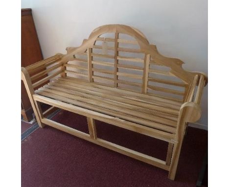 A Lutyens style teak garden bench, H.105 W.164 D.55cm 