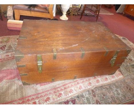 An early 20th century campaign camphor wood trunk, brass bound, H.38 W.96 D.59cm 