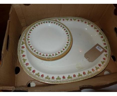 A Wedgwood ceramic platter, with strawberry fruit design, together with three bowls and one plate 