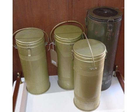 A vintage Army thermos flask, together with three other vintage thermos flasks 