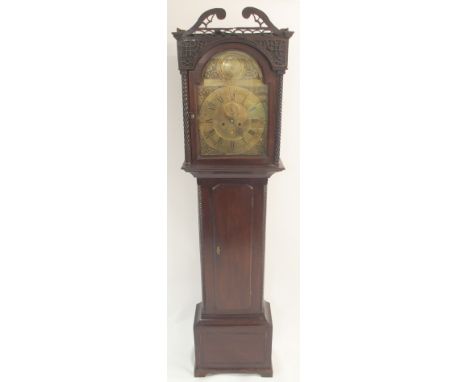 A 19TH CENTURY LONGCASE CLOCK the brass face inscribed Jas Liddle, Parkhead, with dolphin spandrels, Roman numerals, date cha