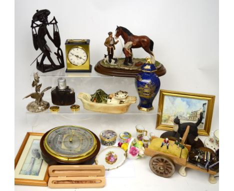 A mixed lot including Country Artists figure, Carltonware vase with cover, barometer, sundry ornaments etc.