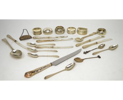 A George III and later hallmarked silver flatware to include a table spoon, London 1786, a set of six George V hallmarked sil