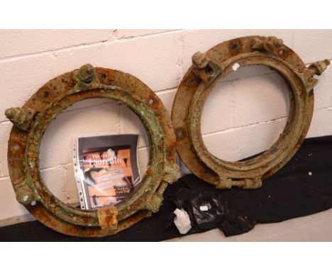 SS Laurentic (White Star Line); a pair of portholes, diameter 52cm, with marine encrustation, also an engine bearing (3).