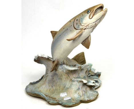 A Neil Dalrymple ceramic sculpture of a trout, signed to base and dated 2000, height 38cm.   CONDITION REPORT  No obvious sig
