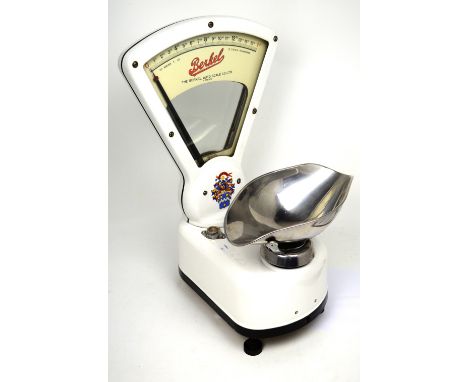 A set of Berkel white enamel grocers' scales, height 58cm.