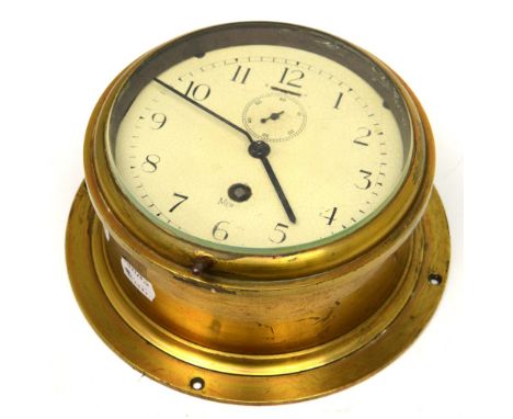 A late 19th century brass ship's clock, the cream enamel dial inscribed 'Mercer' and set with Arabic numerals and subsidiary 