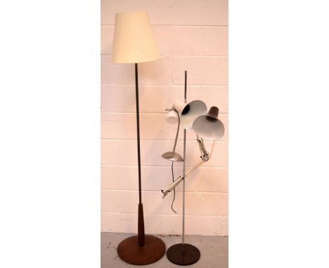 A mid-20th century adjustable floor-standing lamp by E.S. Horn of Aalestrup, height 132cm, an adjustable machinist's lamp, a 