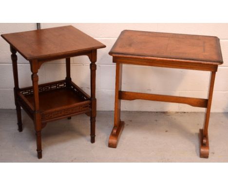 A walnut Arts and Crafts lamp table, the undershelf with pierced gallery, raised on four tapering square supports, height 69c