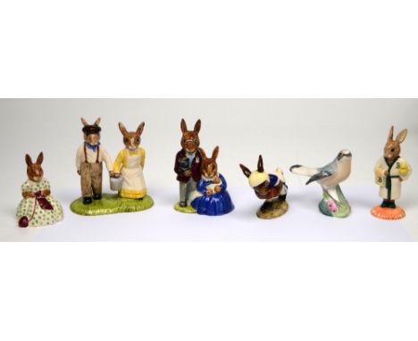 Royal Doulton Bunnykins figures to include DB148 'Bathtime Bunnykins', DB29 'Touchdown Bunnykins', DB222  'Jack and Jill Bunn