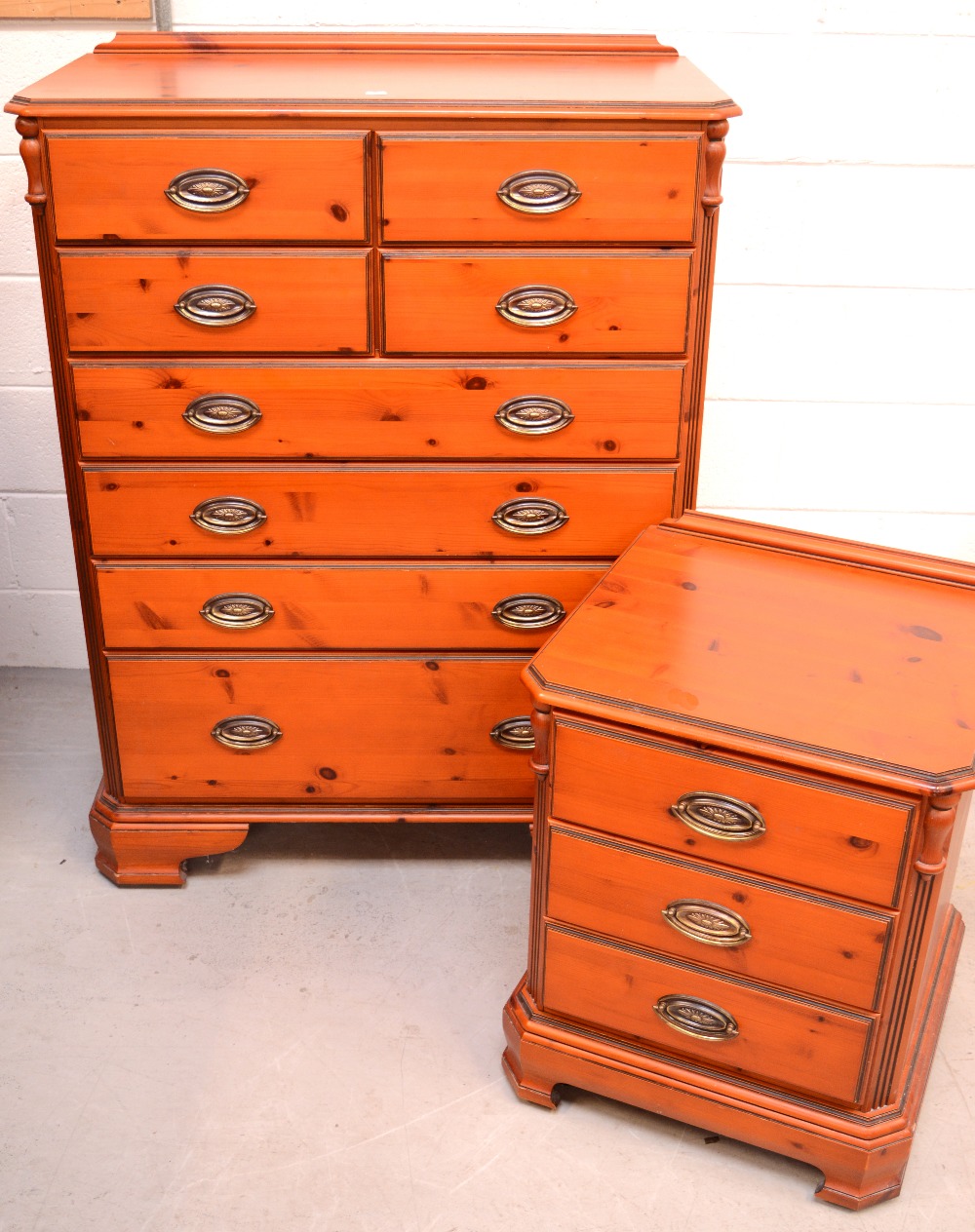 A modern Ducal pine bedroom suite comprising two threedrawer bedside