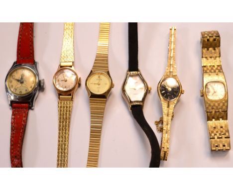 Five ladies' wristwatches and a children's wristwatch, an Orris ladies' wristwatch with baton and Arabic numerals on gold-col