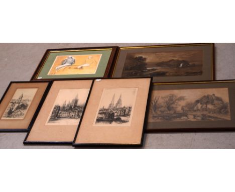A 19th century charcoal and chalk-highlighted scene of boats coming into bay, signed indistinctly and dated 1881 lower-right,