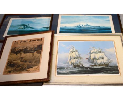 After Robert Taylor; a signed limited edition print, HMS Belfast, 'The Last Moment s of HMRS Hood, signed by last survivor Li