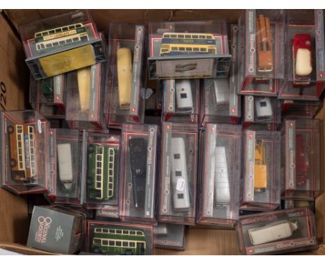 A group of 1/76th scale Corgi 'Original Omnibus Company' models: including a green and cream 'Hastings Tramways' trolley bus 