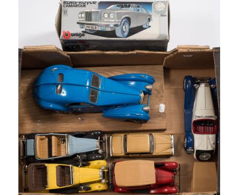 A group. of various scale model cars including a 1/18th scale model of  Bugatti Type 57 Atlantic.: