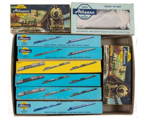 A collection of Athern locomotives and rolling stock:, including Santa Fe 1347 locomotive, Peabody Hopper car and others, (mo