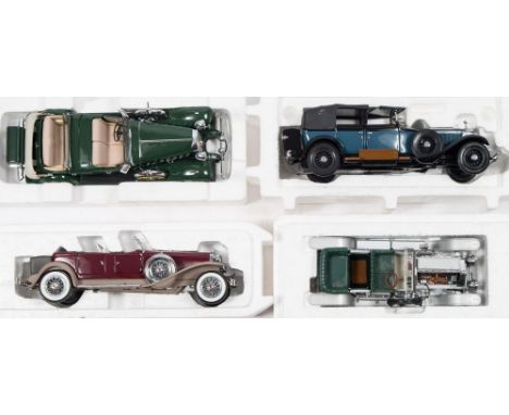 Three Franklin Mint 1/12th scale model vintage cars:,  a 1907 Rolls Royce Silver Ghost, a 1929 Rolls Royce Phantom 1 and a 19