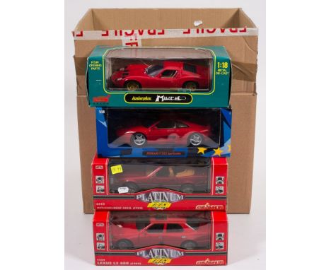 Anson, Majorette and others a group of 1/18th scale model cars:, including a Lamborghini Miura,  four Lexus LS400and others (
