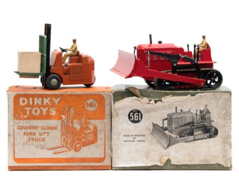 Dinky Blaw Knox Bulldozer (561) and Coventry Climax Fork Lift Truck (14c):, boxed (2)