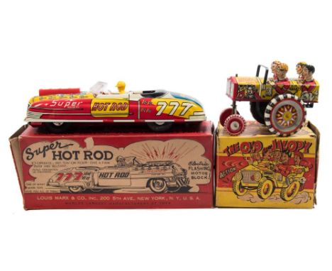 Marx Toys (USA) Lumar Special, friction drive Super Hot Rod with Electric flashing Motor Block:, No 777, red, yellow and blue