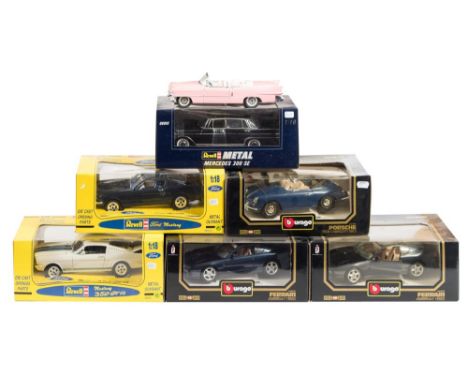 Revell, Solido and others a boxed group of 1/18th scale model cars:, including a Ford Mustang and a Mercedes 300SE. (12)