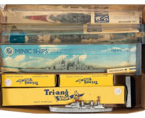 Tri-ang Minic Ships, a group of 1/1200th scale models and accessories:, including SS United States, HMS Vanguard, IJN Yamato 