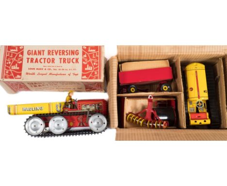 Marx Toys (USA)  a tinplate 'Giant Reversing Tractor Truck' in original box:, together with a 'Deluxe Mechanical Tractor Farm