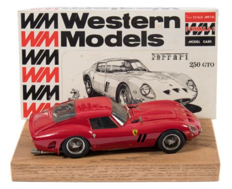 Western Models WF6 1/24th scale Ferrari 250 GTO:, in red with chrome wire wheels mounted on an oak plinth, 22cm long, inner p