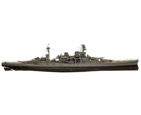 A scale  model of the Royal Navy Renown-Class Battleship HMS Repulse:, detailed decks with period furnishings, fixtures and f