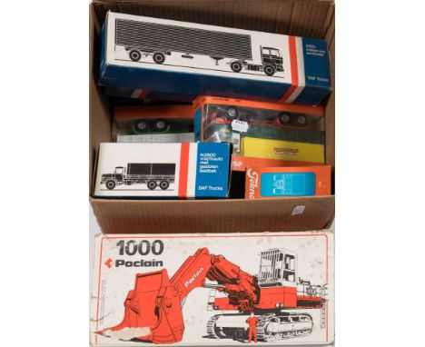 A CEF (France) 1/50th scale diecast 'Porclai'n Excavator together with a small group of Tekno and Lion Car commercial vehicle