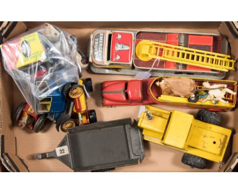Marx (USA) a group of six tinplate vehicles:, comprising a battery operated VFD No 2 Emergency Truck, an articulated 'Apex Mo