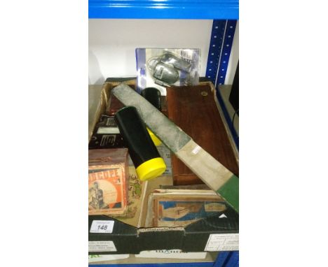 1 BOX OF VINTAGE  TOOLS ETC . INCLUDING 'BINGOSCOPE'