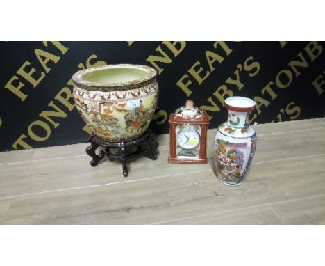 JAPANESE POT STAND, VASE & CLOCK