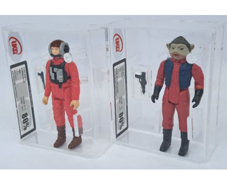 Kenner Star Wars vintage Nien Nunb UKG 80% with B-Wing Pilot UKG 80% 3 &amp; 3/4" action figures