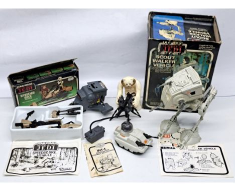 Palitoy Star Wars vintage Scout Walker Vehicle with box, Kenner Speeder Bike (with action flaps), box &amp; tray with assorte