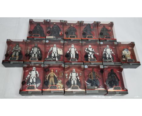 Disney Store Star Wars Elite Series Diecast figures, to include Boba Fett, Darth Maul, First Order TIE Fighter Pilot, and oth