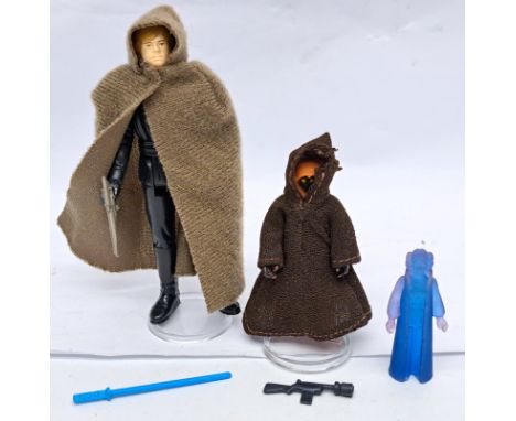 Kenner Star Wars vintage loose complete Luke Skywalker Jedi Knight (Blue Lightsaber) with Jawa (damaged hood). Condition fair