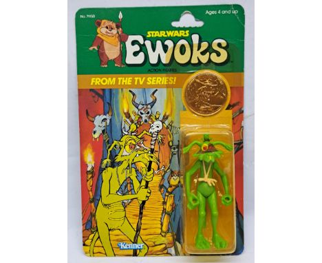 Kenner Star Wars vintage Ewoks TV Series Dulok Shaman 3&amp;3/4" figure yellowed bubble, upon Good to good Plus (creased &amp