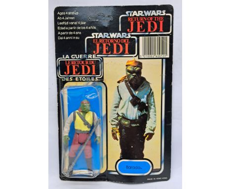 Palitoy Star Wars vintage Barada Trilogo ROTJ 70D clear dented bubble (lifting on one side) on unpunched wavy cardback