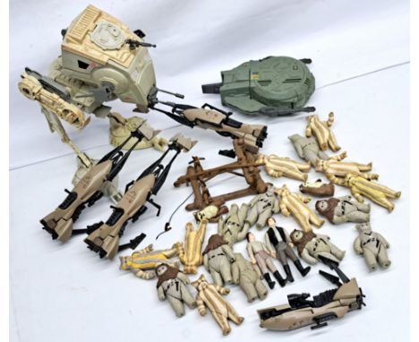 Kenner Star Wars vintage Endor lot. Including AT-ST Scout Walker (partially painted), loose incomplete figures, Speeder Bikes