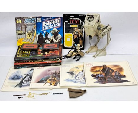 Kenner Star Wars vintage Scout Walker (missing top gun), Speeder Bike (missing 1 flap), annuals, Icarus placemats, and random