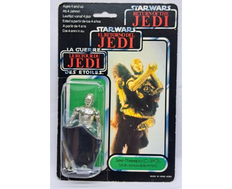 Palitoy Star Wars vintage See-Threepio (C-3PO) (with removeable limbs) Trilogo ROTJ 70B crushed bubble on good to good plus c