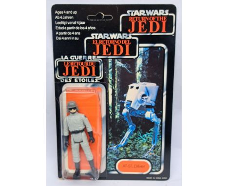 Palitoy Star Wars vintage AT-ST Driver Trilogo ROTJ 70B clear dented bubble on unpunched good to good plus cardbackCrease in 