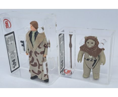 Kenner Star Wars vintage Han Solo Trench Coat UKG 80% with Chief Chirpa UKG 85% 3 &amp; 3/4" action figures