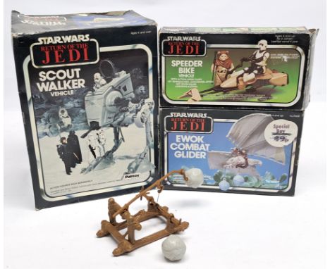 Palitoy &amp; Kenner Star Wars vintage boxed vehicles x3, to include Ewok Combat Glider, Speeder Bike and Scout Walker, Good 