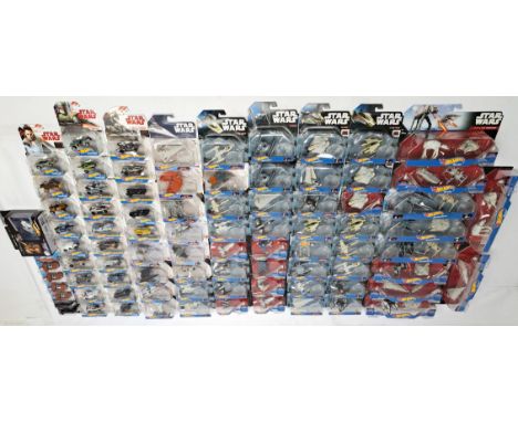 Large quantity of Mattel Hot Wheels Star Wars vehicles, to include Starships, Carships and Character Cars, within Good Plus t